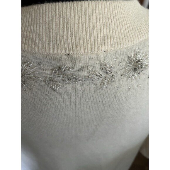 Talbots One Button Beaded Cardigan Lambs Wool Angora Nylon Ivory Sz Small - Picture 8 of 12